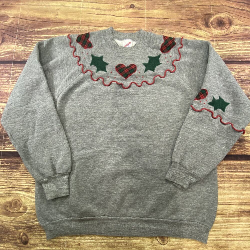 Vtg Jerzees Women’s XL Christmas Raglan Embroidered Sweatshirt Holiday Ugly